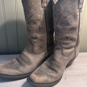 Ariat Taupe Embroidered Distressed Western Boots